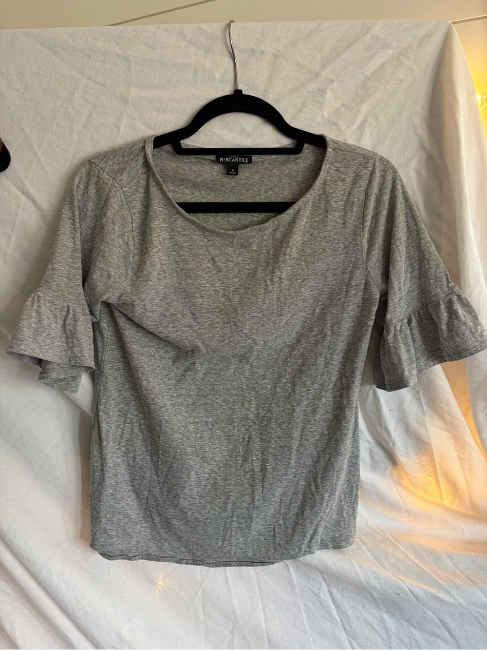 J. Crew Grey Ruffle-Sleeve Short Sleeve Top